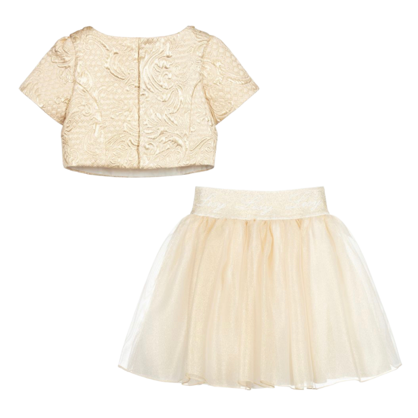 Lesy Sparkly Tulle Diamanté, Pearl and Gold Brocade Skirt Set