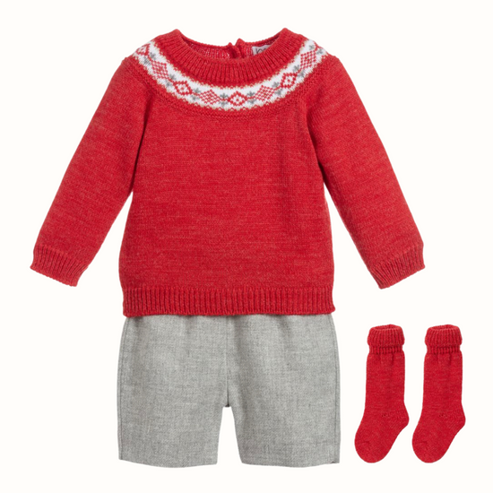 Load image into Gallery viewer, MEBI Red and Grey Winter Short Set 9-12 Months
