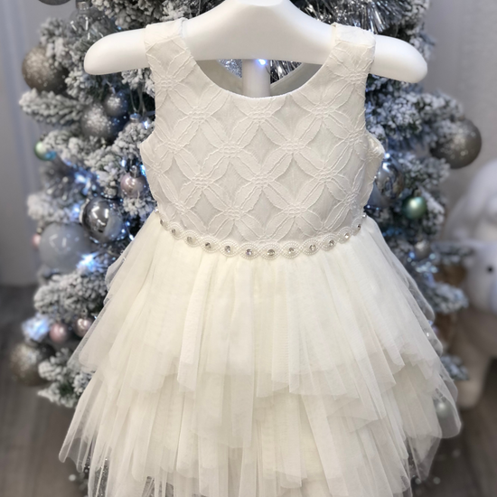 Jewelled Ivory Tulle Tiered Cinderella Party Dress