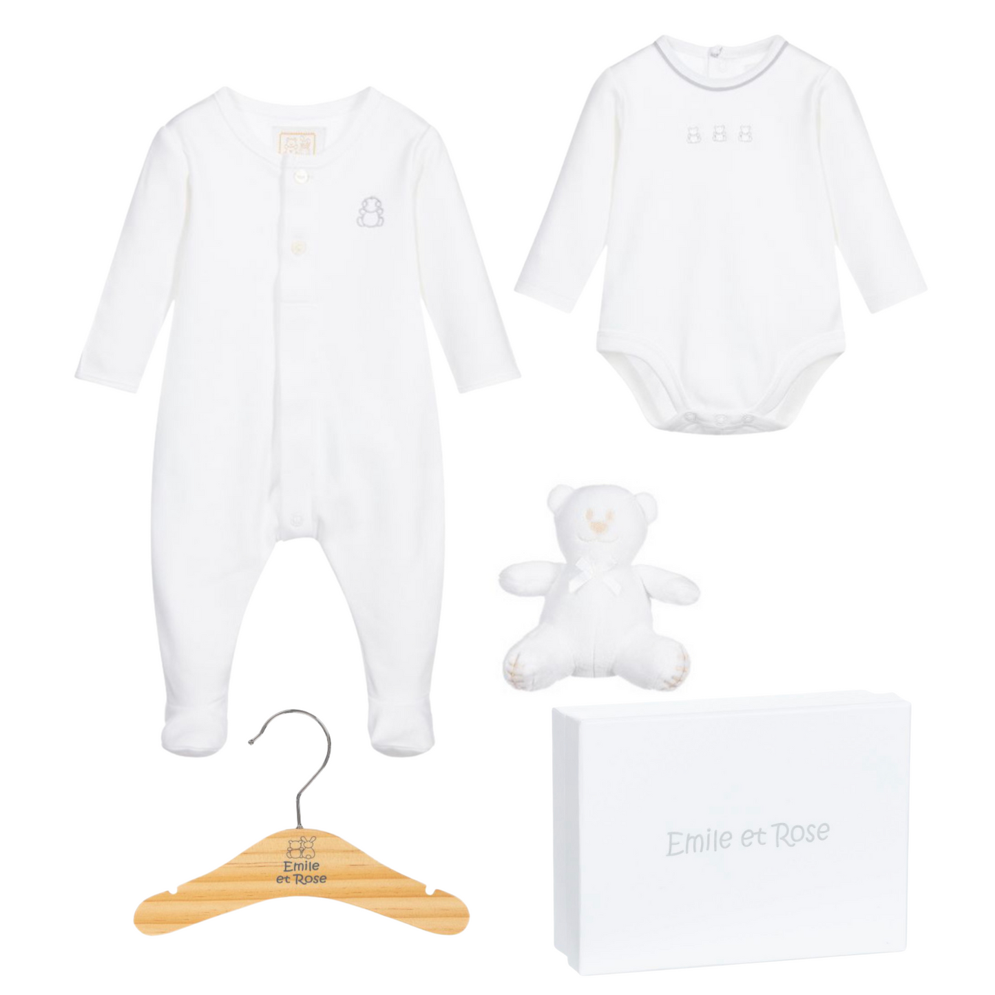 Emile et Rose White Babygrow & Bear Gift Set