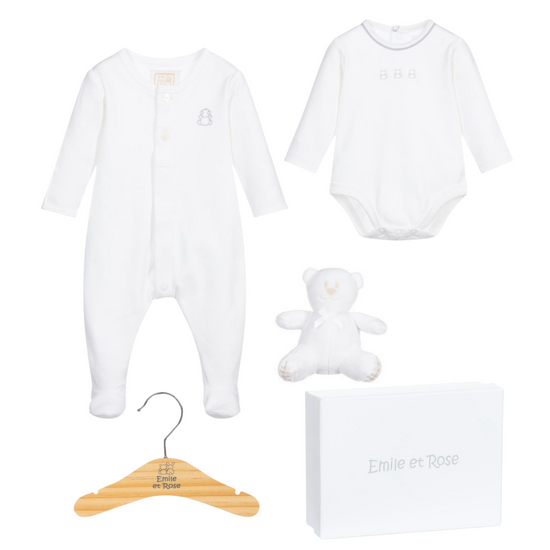 Emile et Rose White Babygrow & Bear Gift Set