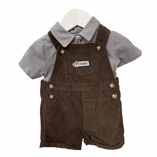 Load image into Gallery viewer, Mintini Monkey Hugs Dungaree Set 6-9 Months
