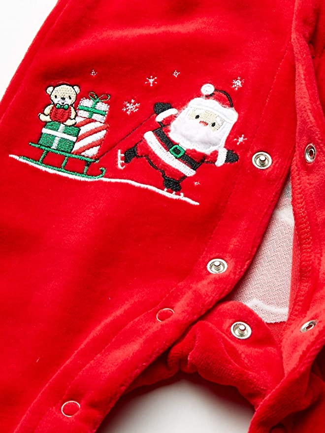 Little Me My First Christmas Santa Velour Footie Broad Stripes