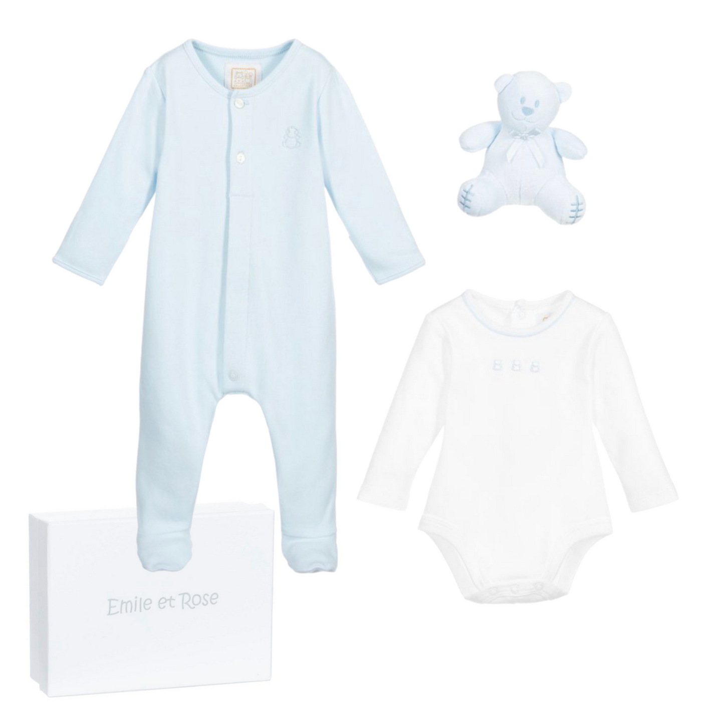 Emile et Rose Blue Babygrow & Bear Gift Set
