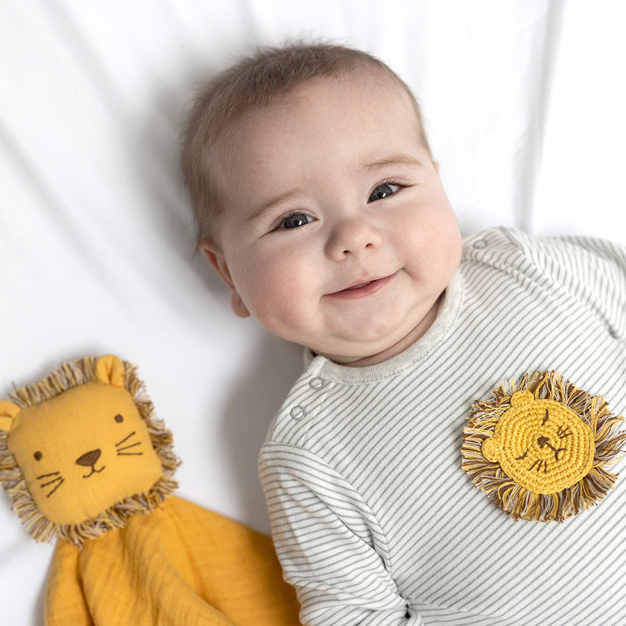 Albetta Crochet Leo Lion Grey Stripe Babygro