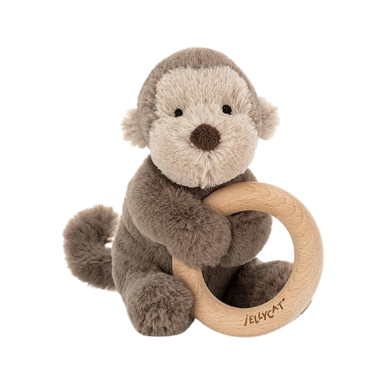Jellycat Bashful Shooshu Monkey Wooden Ring Teether Toy