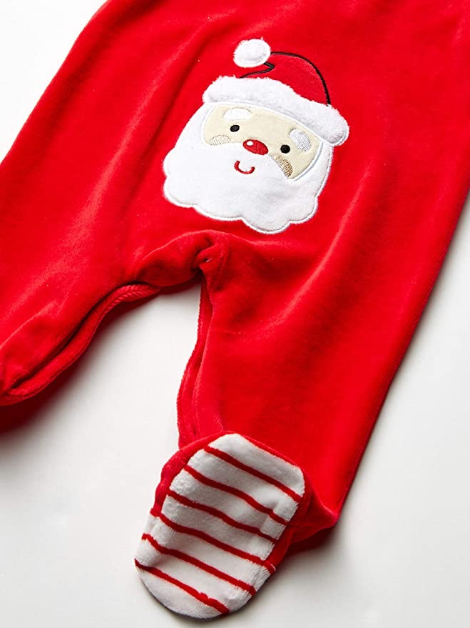 Little Me My First Christmas Santa Velour Footie Broad Stripes