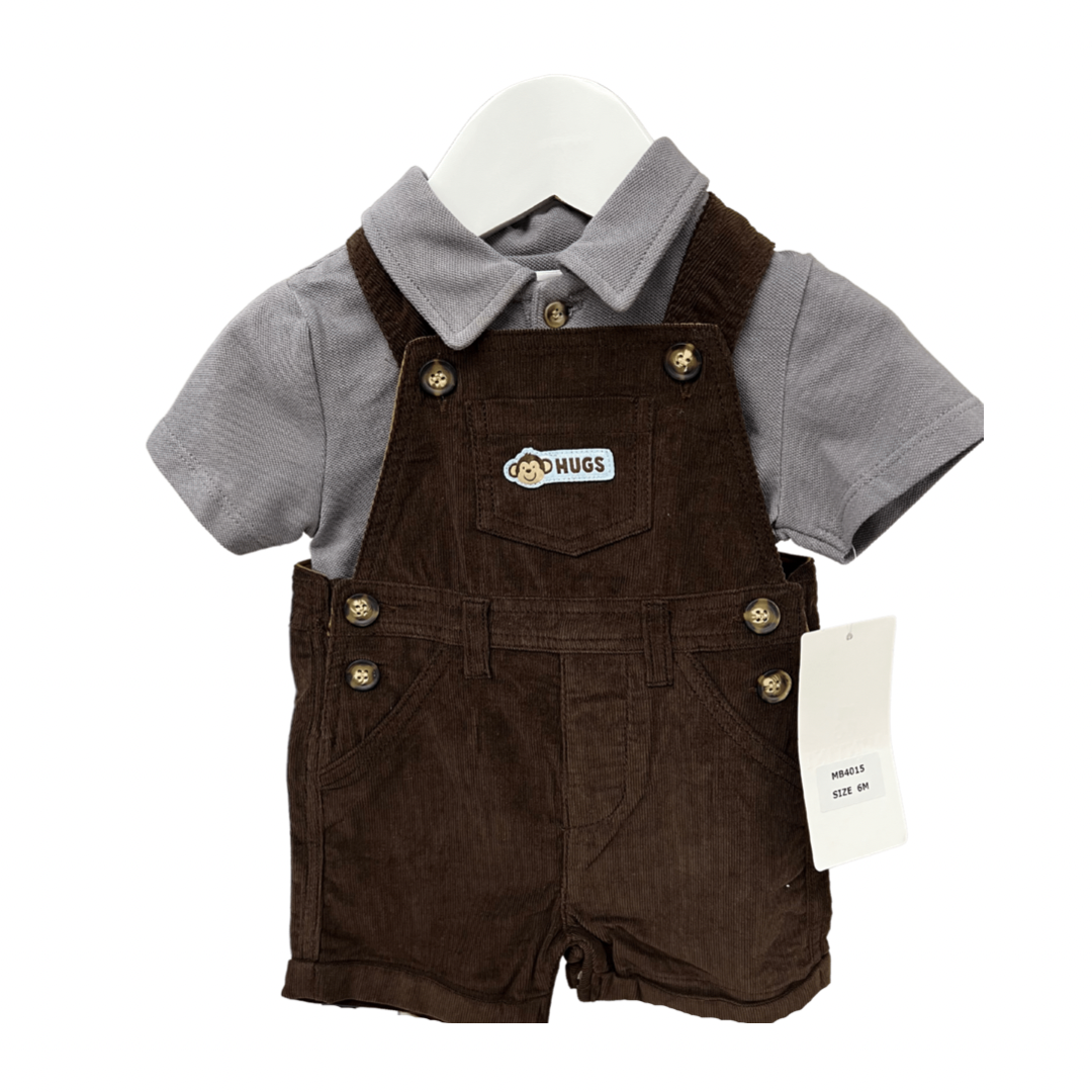 Load image into Gallery viewer, Mintini Monkey Hugs Dungaree Set 6-9 Months
