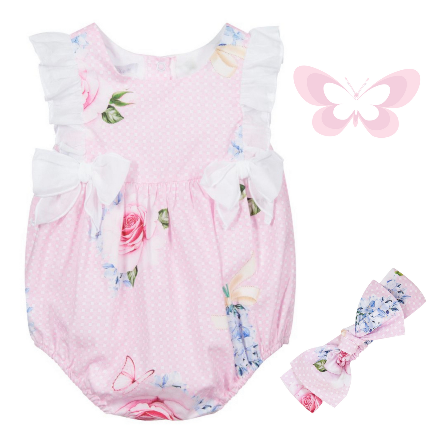 Pink Floral Butterfly Shortie Set