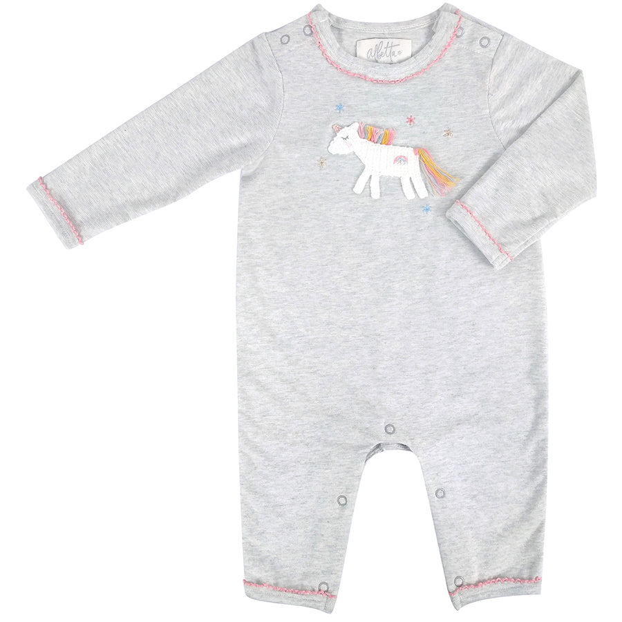 Albetta Crochet Unicorn Grey Marl Lurex Babygro