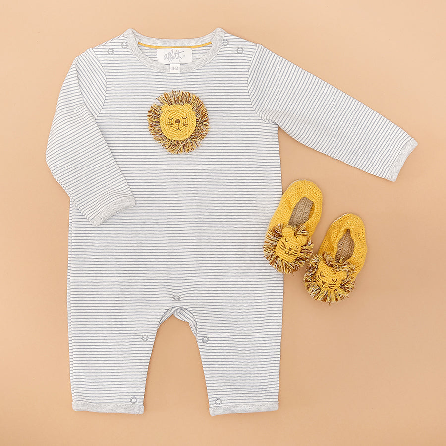Albetta Crochet Leo Lion Grey Stripe Babygro