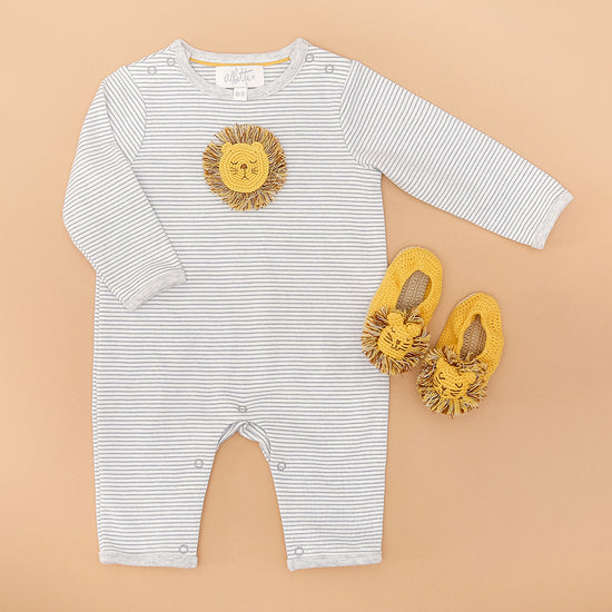 Albetta Crochet Leo Lion Grey Stripe Babygro