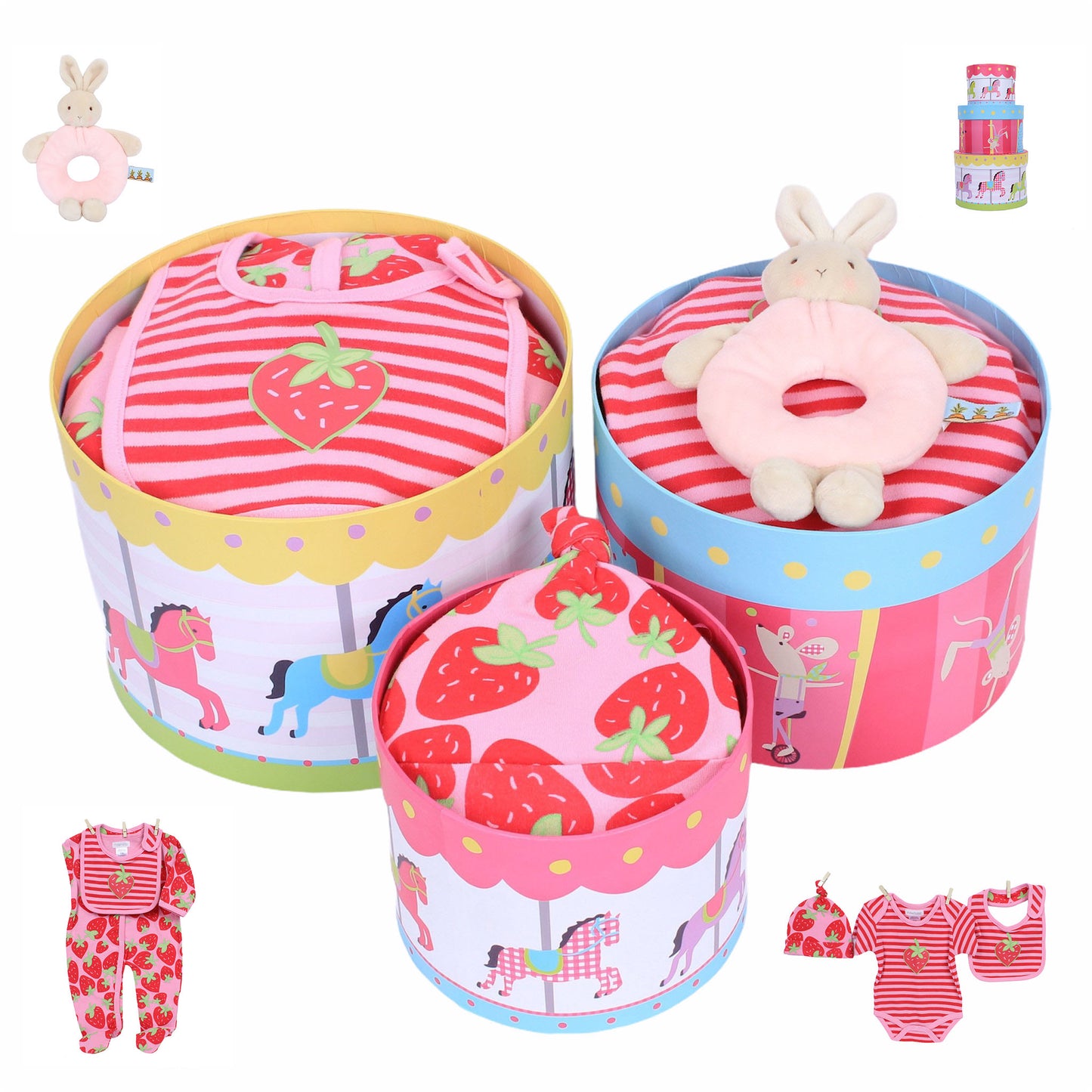 Baby Girl  Carousel Keepsake Box with Strawberry Apparel and Gifts