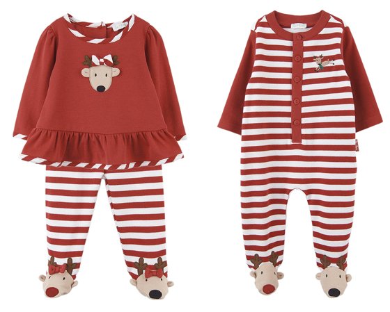 Le Top Baby Reindeer Cheer Swing Top & Footed Stripe Pants